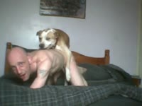 Bald gay beastiality lover loves dog anal sex
